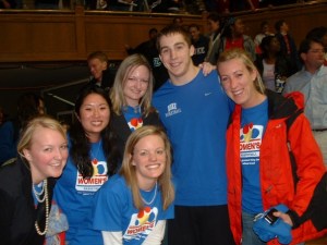 The leaders of Duke sororities got together to support Duke Women's Basketball. Our shirts said "Duke Women's basketball: the greatest thing since sliced bread." We even got a notable men's basketball player to join in our efforts.